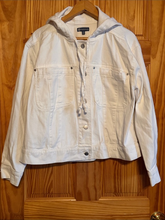Democracy Jackets & Blazers - Democracy White Hooded Denim Jacket with Snap Front